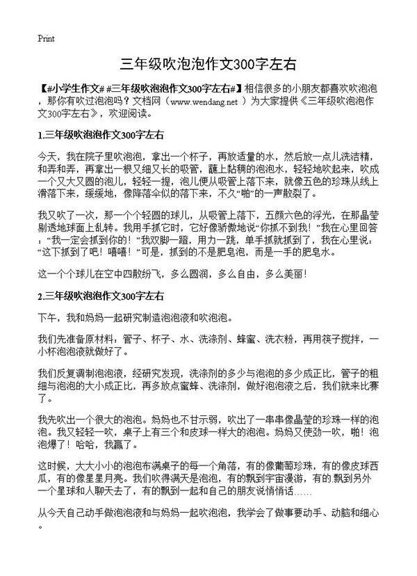 三年级吹泡泡作文300字左右
