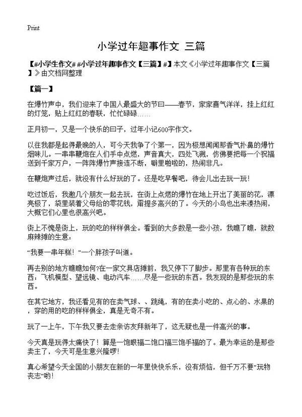 小学过年趣事作文