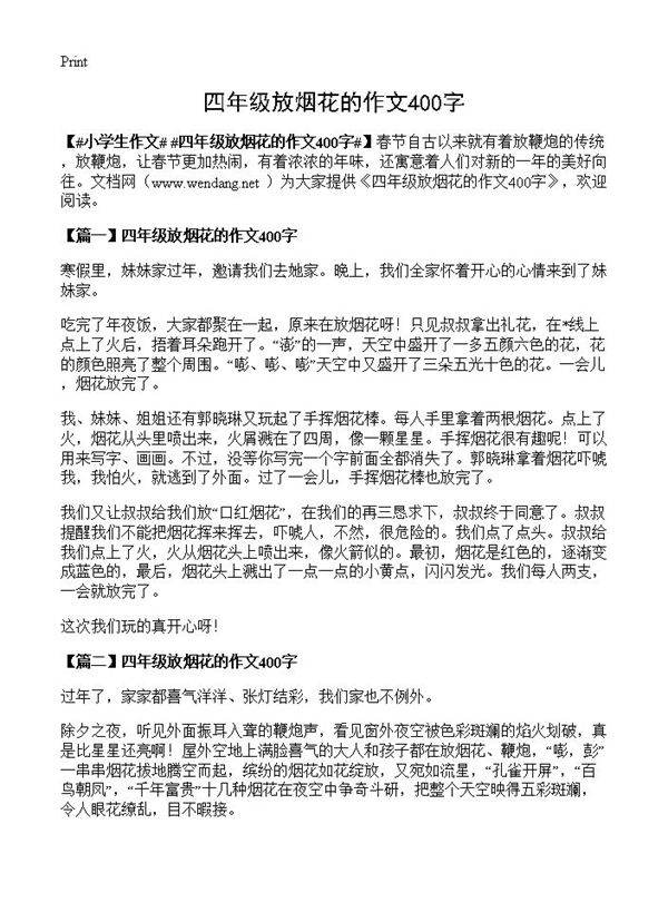 四年级放烟花的作文400字
