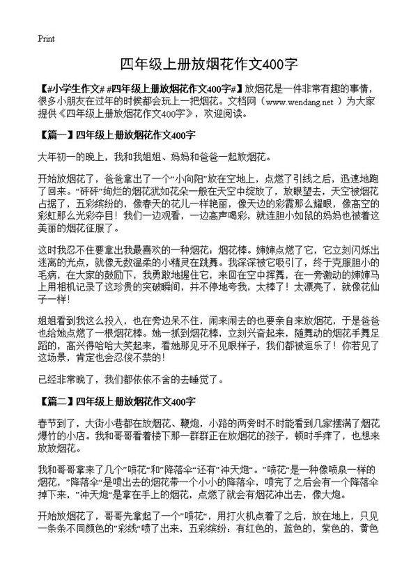 四年级上册放烟花作文400字