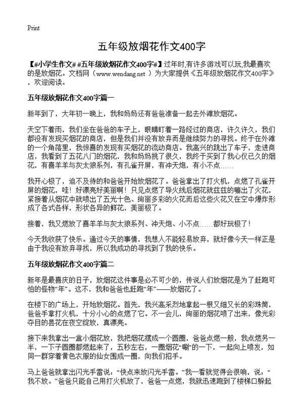 五年级放烟花作文400字