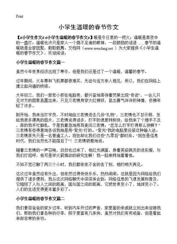 小学生温暖的春节作文