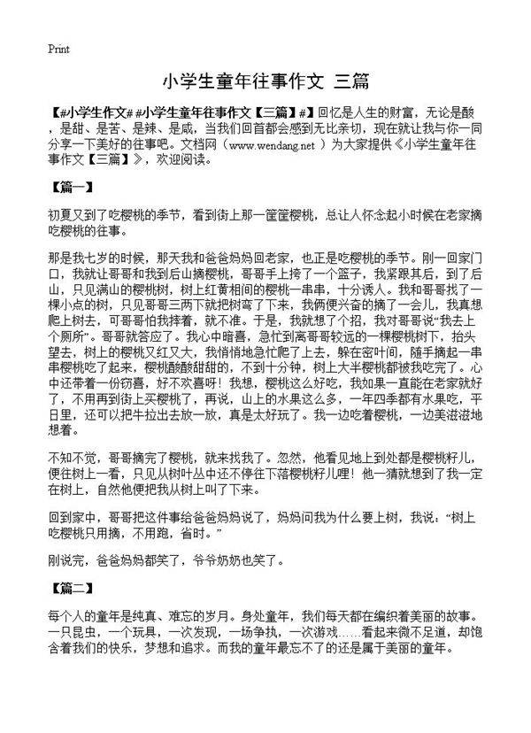 小学生童年往事作文