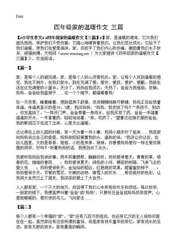 四年级家的温暖作文