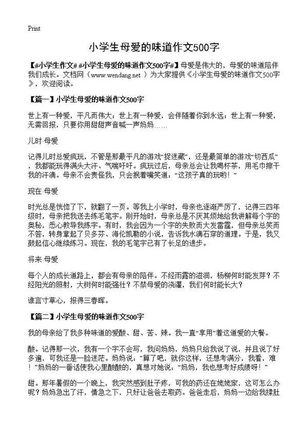 小学生母爱的味道作文500字