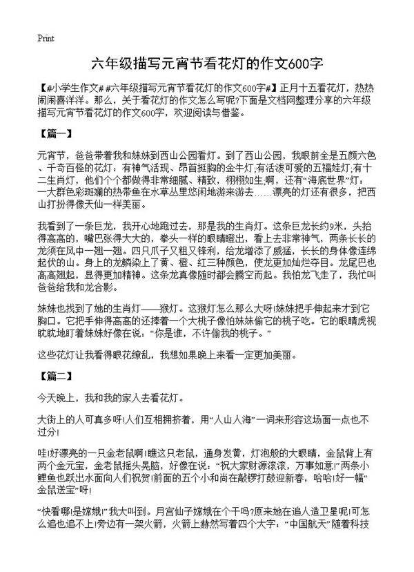 六年级描写元宵节看花灯的作文600字