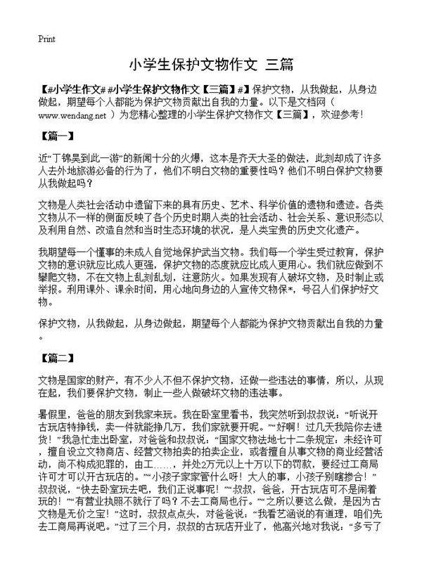 小学生保护文物作文