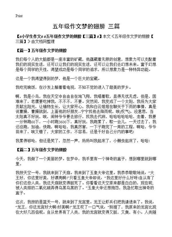 五年级作文梦的翅膀