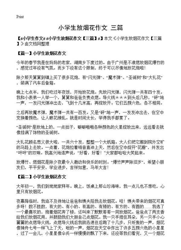 小学生放烟花作文