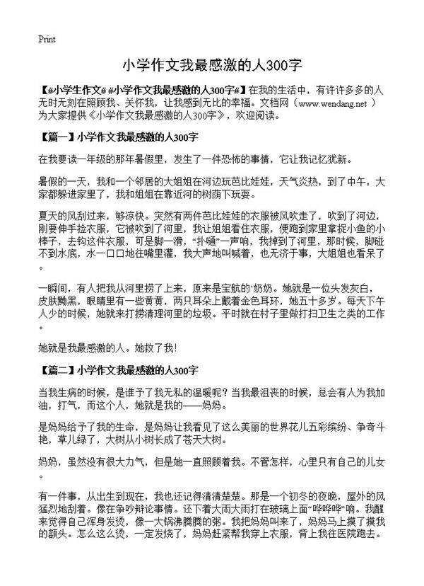 小学作文我最感激的人300字