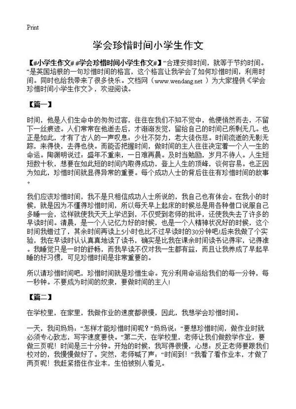 学会珍惜时间小学生作文