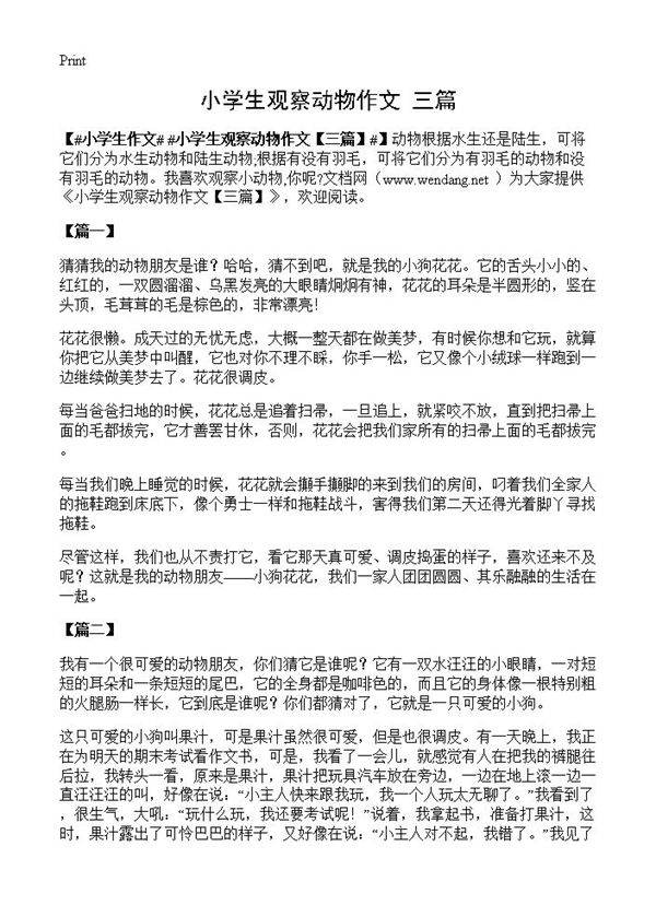 小学生观察动物作文