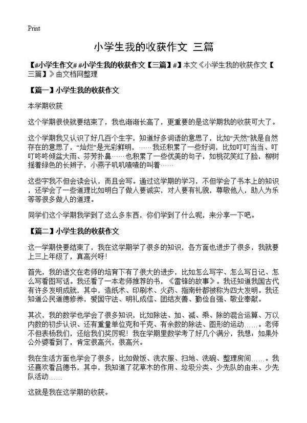 小学生我的收获作文