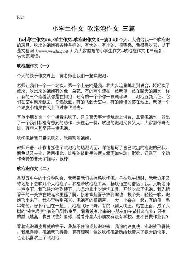 小学生作文--吹泡泡作文