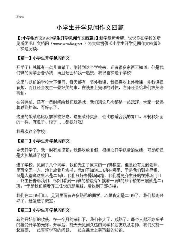 小学生开学见闻作文四篇