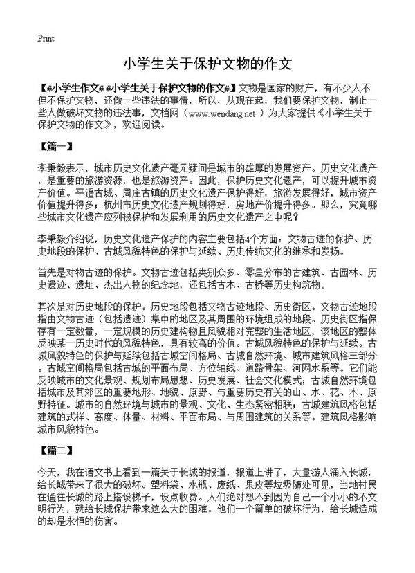 小学生关于保护文物的作文