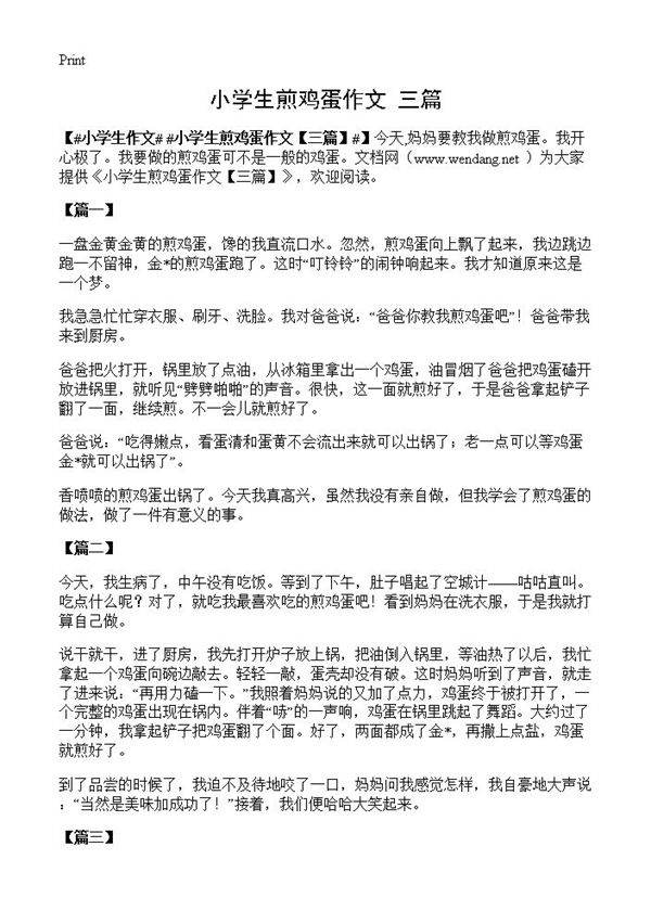 小学生煎鸡蛋作文