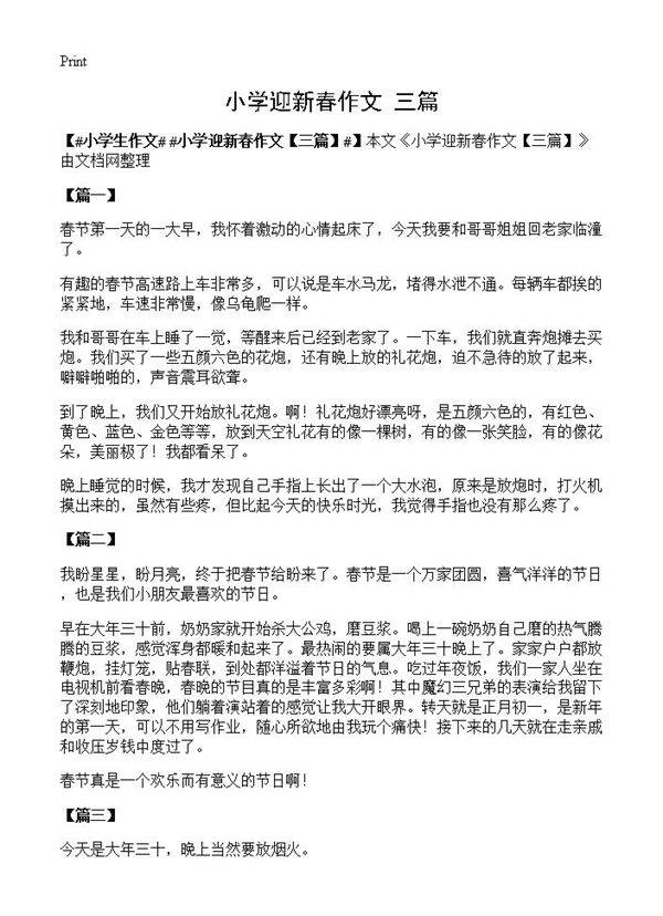 小学迎新春作文