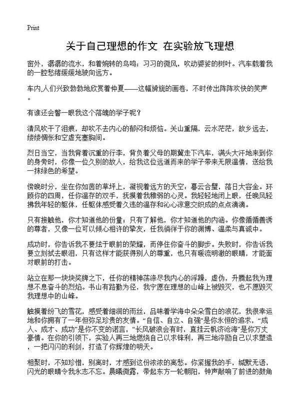 关于自己理想的作文 在实验放飞理想