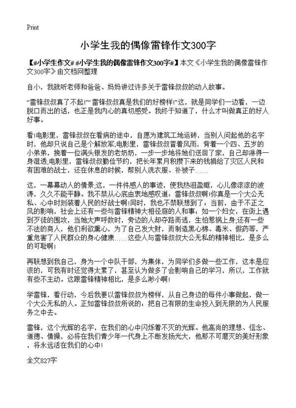 小学生我的偶像雷锋作文300字
