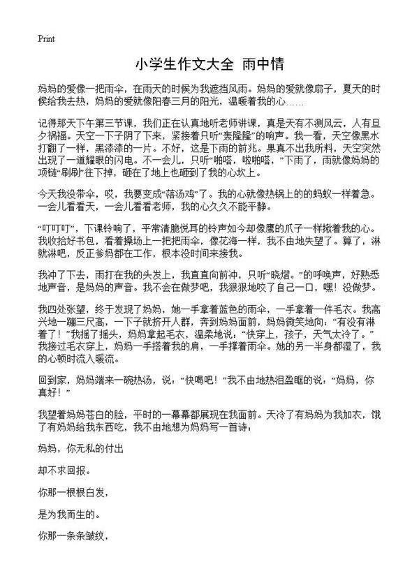 小学生作文大全 雨中情