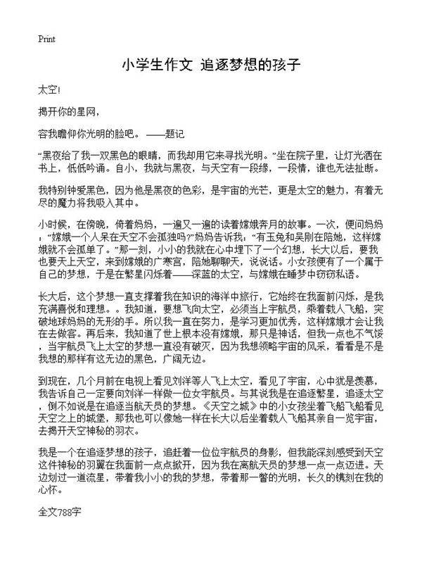 小学生作文 追逐梦想的孩子