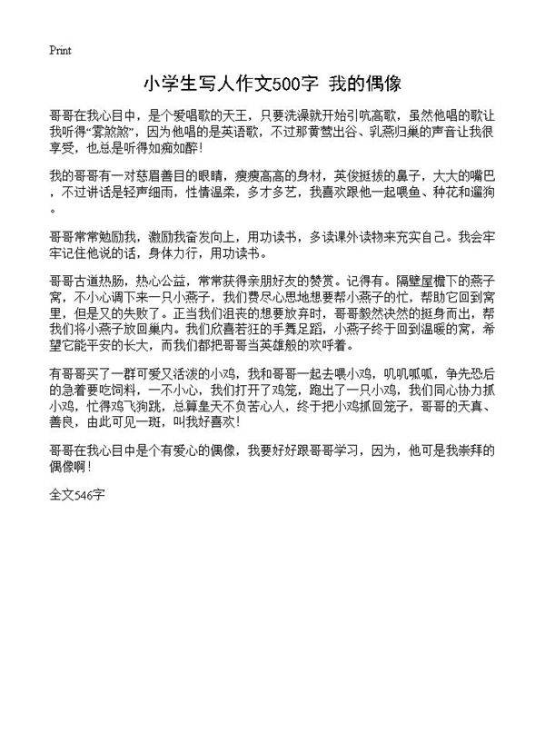 小学生写人作文500字 我的偶像
