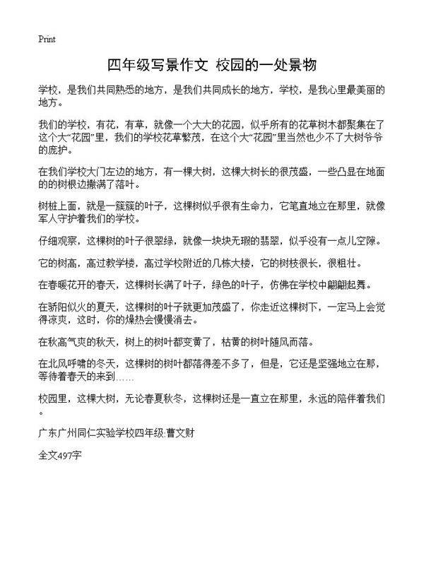 四年级写景作文 校园的一处景物