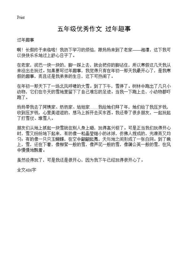 五年级优秀作文 过年趣事