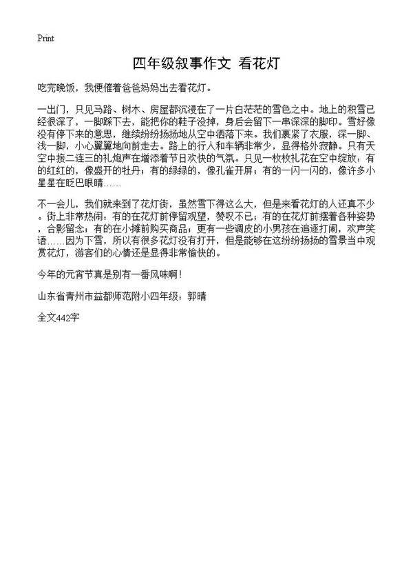 四年级叙事作文 看花灯