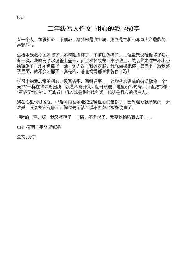 二年级写人作文 粗心的我 450字