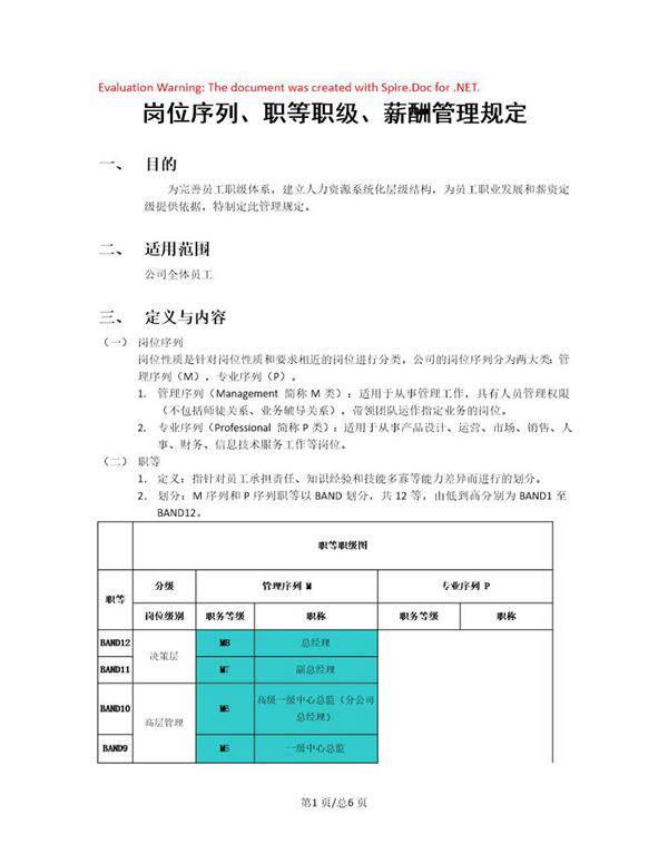 岗位序列 职等职级和薪酬管理规定