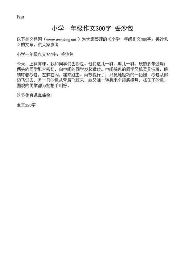 小学一年级作文300字 丢沙包