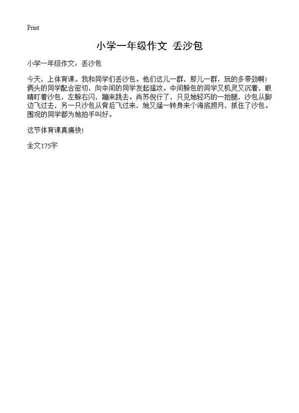 小学一年级作文 丢沙包