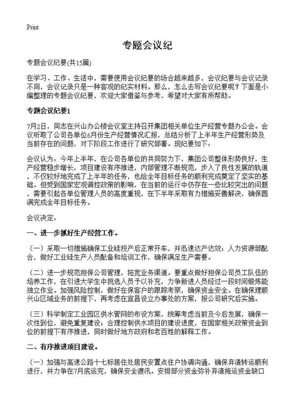 专题会议纪15篇