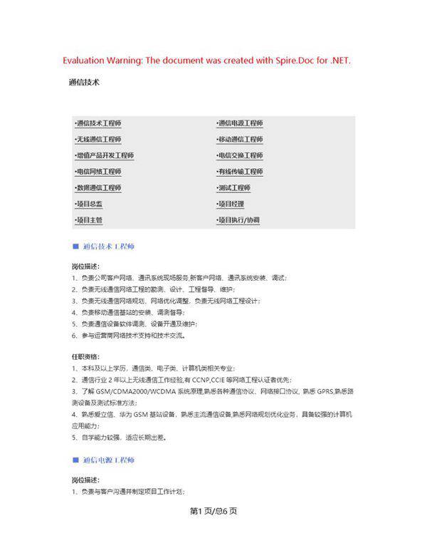 (通信技术)职位说明书