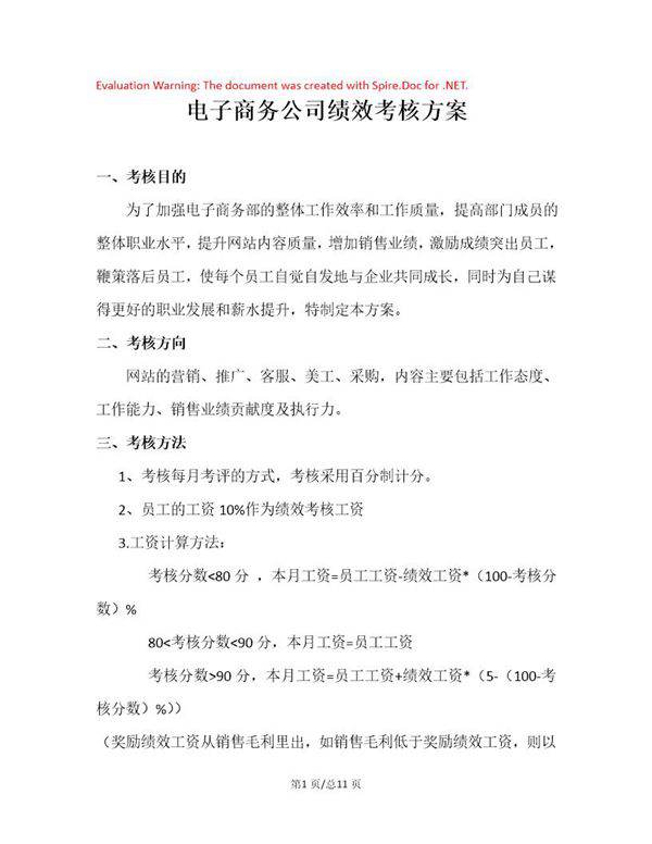 电商员工绩效考核方案