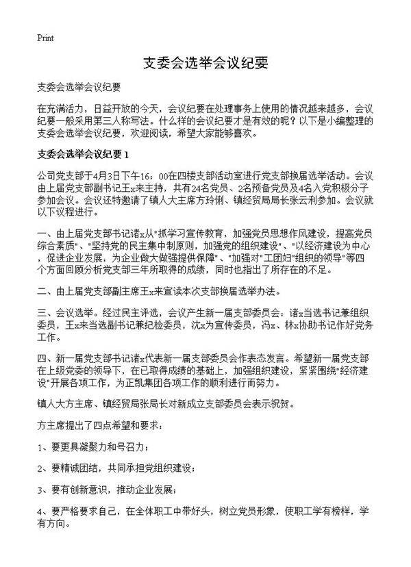 支委会选举会议纪要