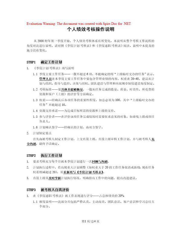 某公司个人绩效考核操作说明