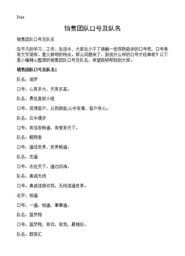 销售团队口号及队名