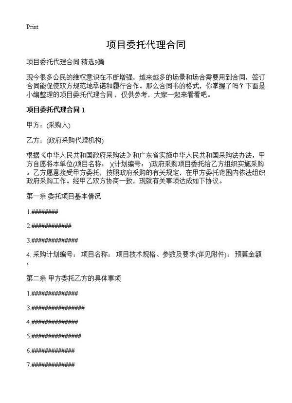 项目委托代理合同