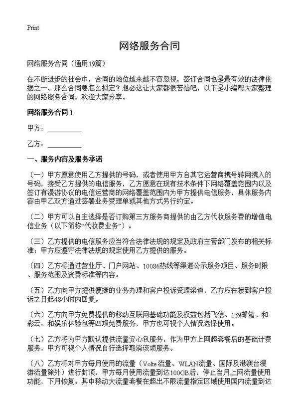 网络服务合同19篇