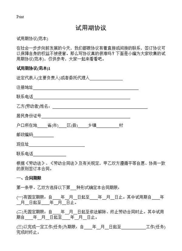 试用期协议
