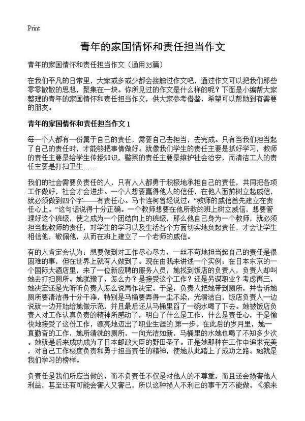 青年的家国情怀和责任担当作文35篇