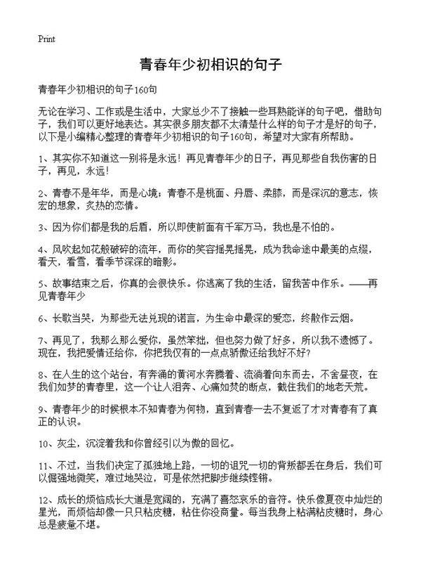 青春年少初相识的句子