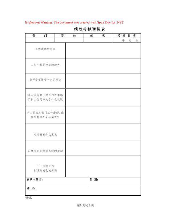 绩效考核面谈表