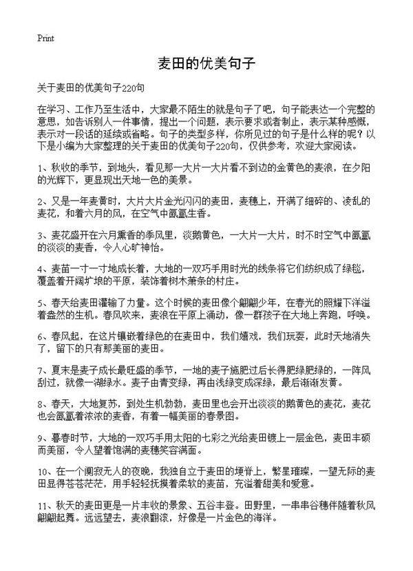 麦田的优美句子