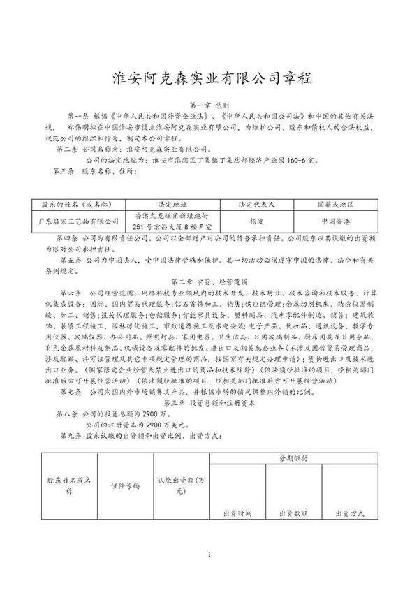 公司章程(外资)