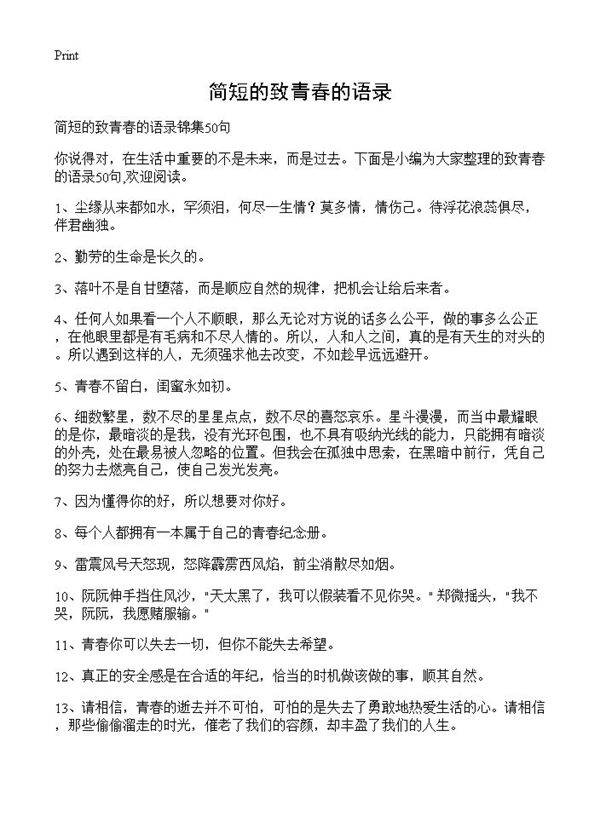 简短的致青春的语录