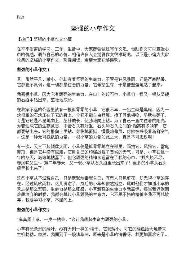 坚强的小草作文